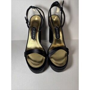 Jessica Rich Shoes Women Size 40 EU Black Clear Heel Satin Strap Platform Sandal